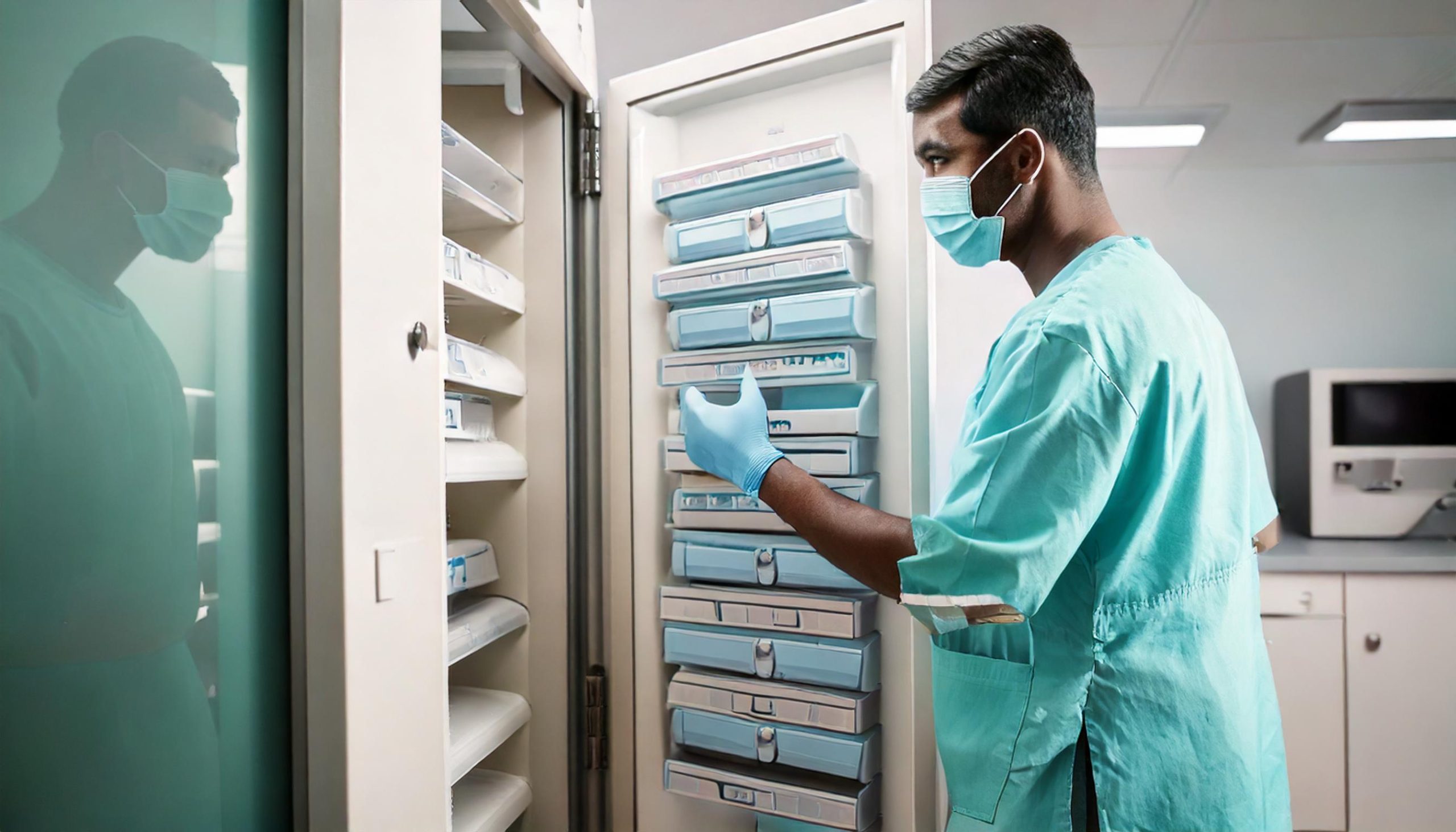 Firefly IVF lab refrigerator, the scientist wearing medical mask 73774